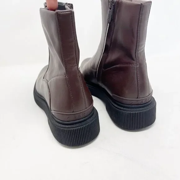 Franco Sarto A-Jinta Faux Leather Brown Lug Combat Boot Booties Size 10 - Picture 5 of 6